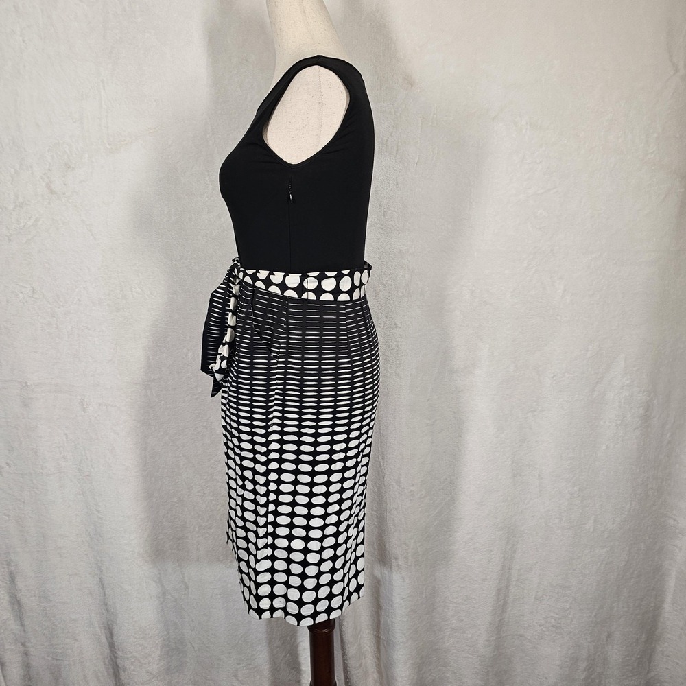 Calvin Klein Dress Womens 2 Black Polka Dot Belted Sheath Sleeveless Knee Length - Picture 2 of 11